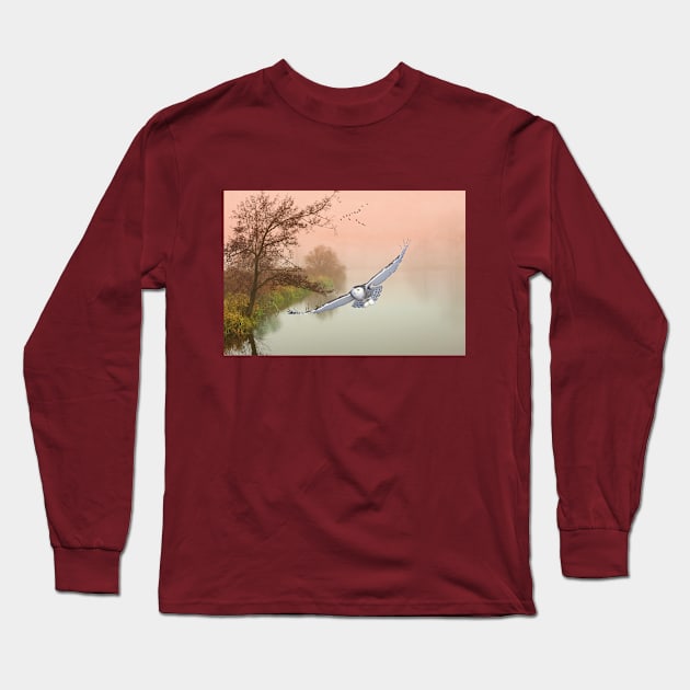 Snowy Owl in Flight Long Sleeve T-Shirt by lauradyoung